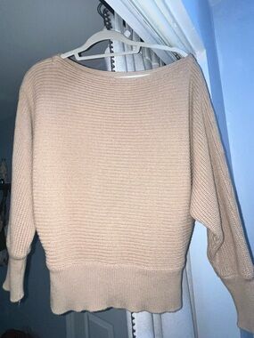 Women’s Beige One Shoulder Crewneck Sweater - Classic Knit